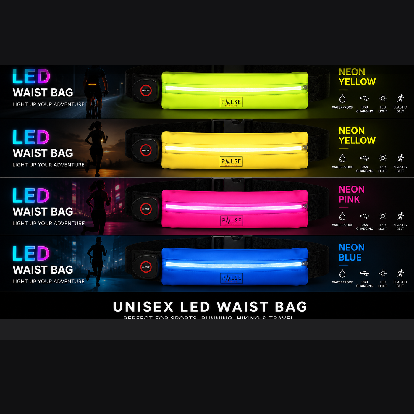 Pulse LED Waist Bag color options