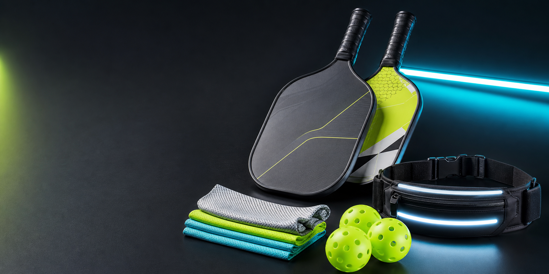 Pulse Active pickleball paddles, running belt, and athletic neck scarves
